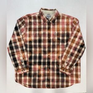 Carhartt Relaxed Fit 2XL Upcycled Reworked Bleach Dye Plaid Button Down Shirt
